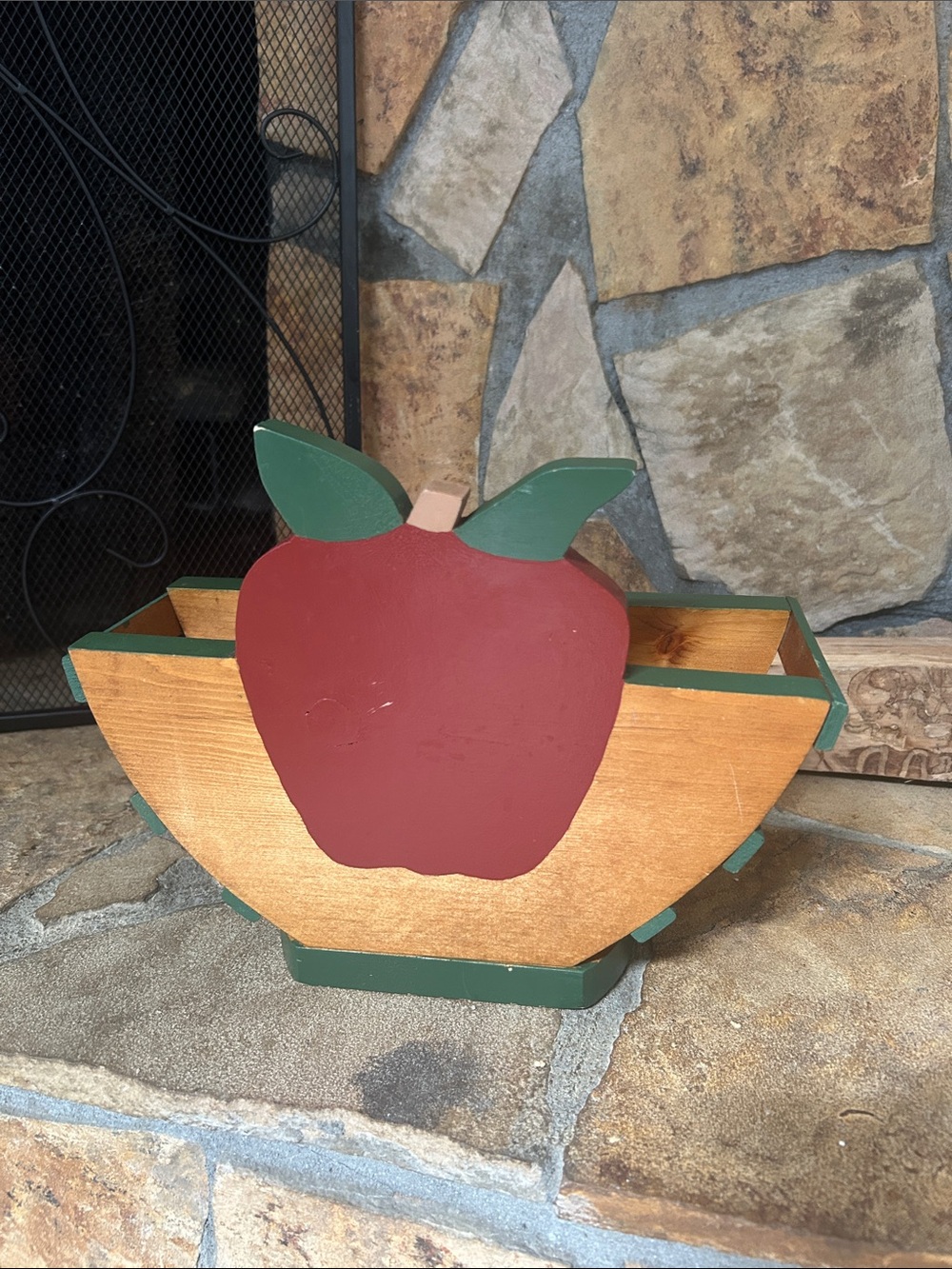 Vintage Wooden Apple Centerpiece Basket in Red and Green